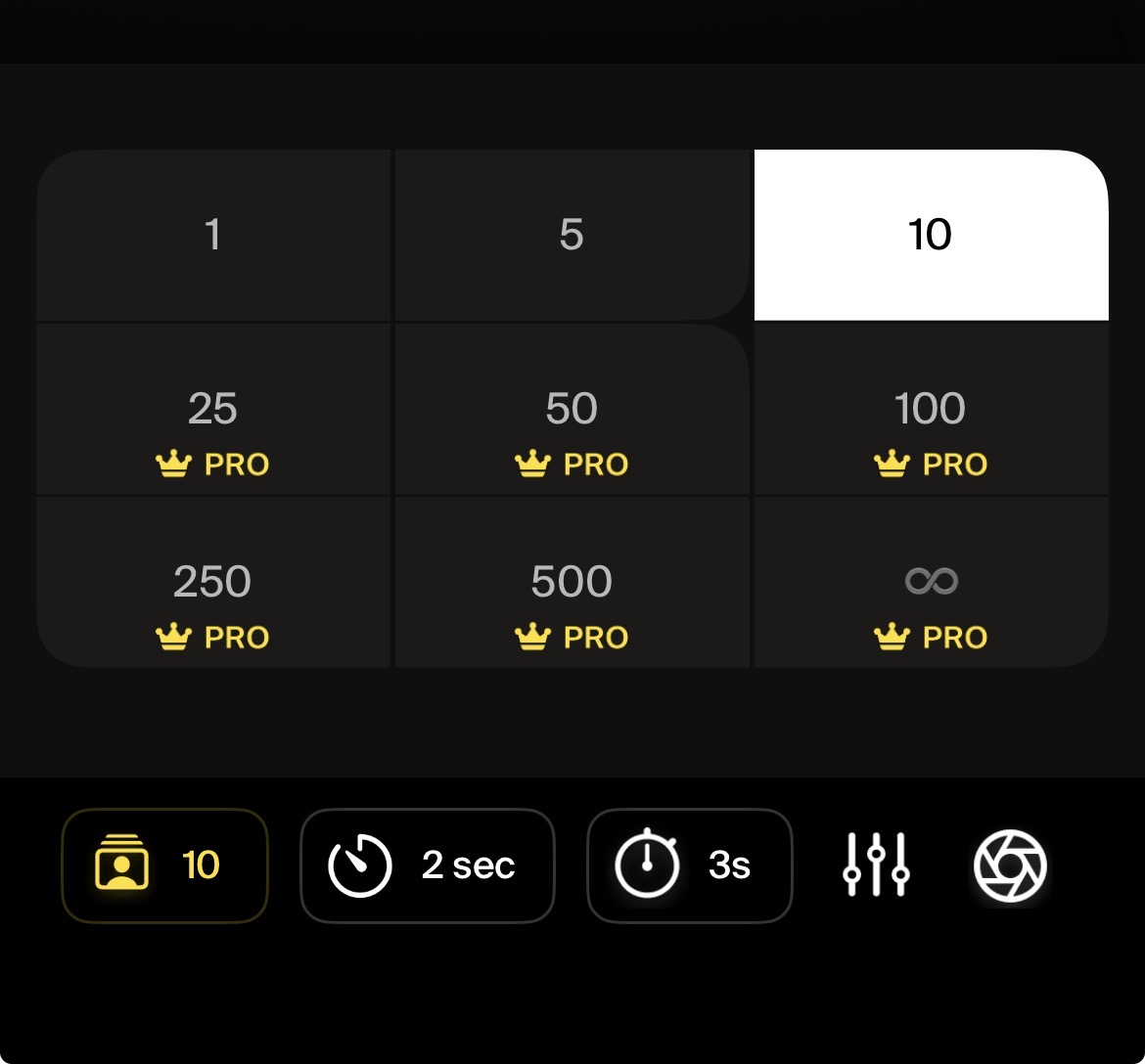 Set number of photos in Lenspal camera timer app